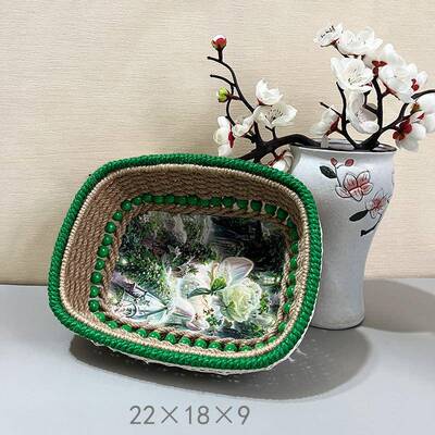 麻绳手成品编织收纳框dy创意桌收面小物i件纳bFzc8wGc工蓝