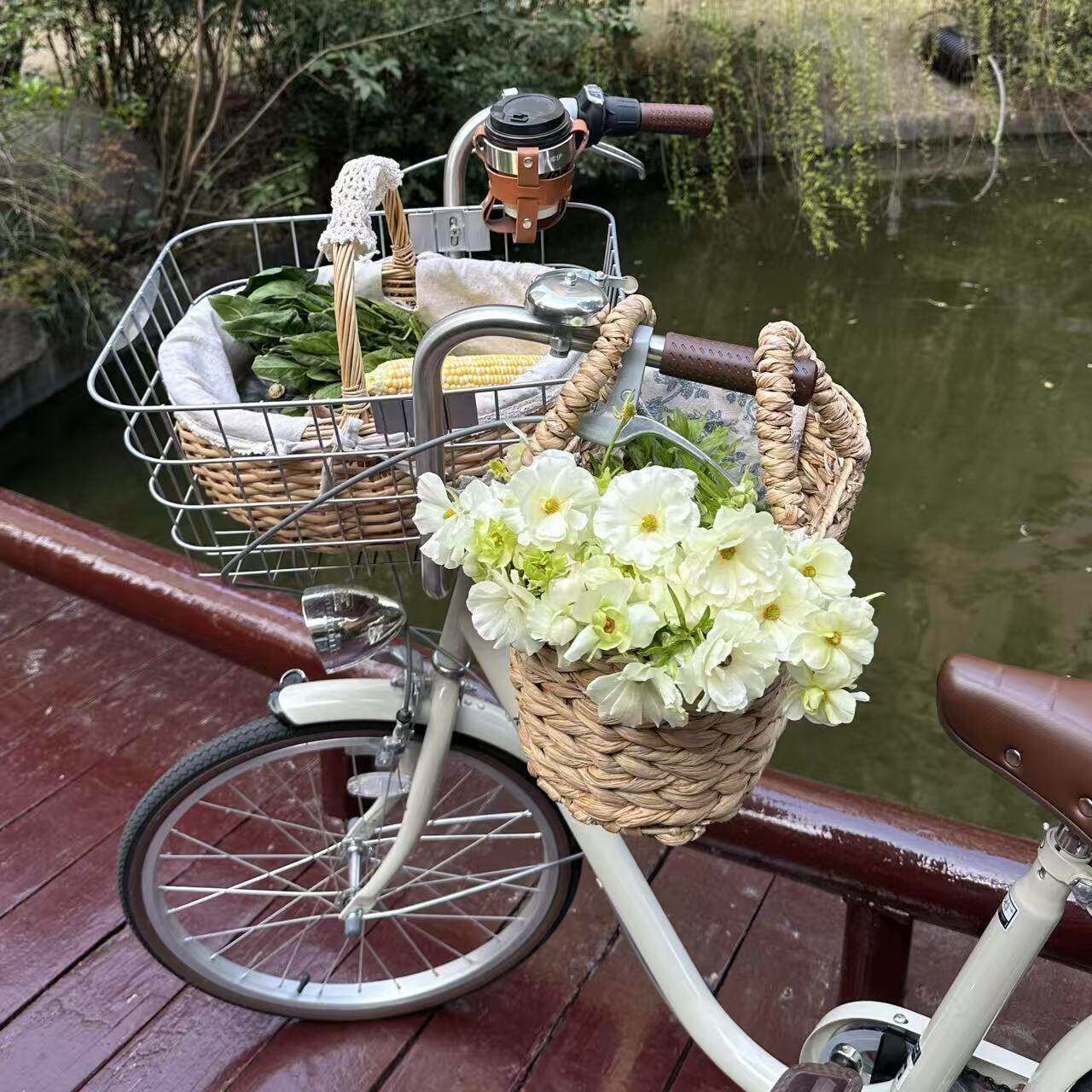 藤编花篮藤编手提干花拍照篮柳编手工收纳篮草编野餐子水果置物篮