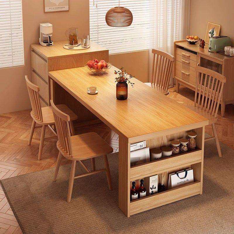 实木餐桌一桌四椅组合家用小户型出租房大板伸缩桌边一体储物饭桌