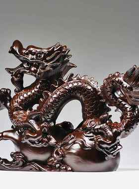 龙摆件黑檀实木雕刻十饰二生肖木工头78671468龙红色玄关电视柜装
