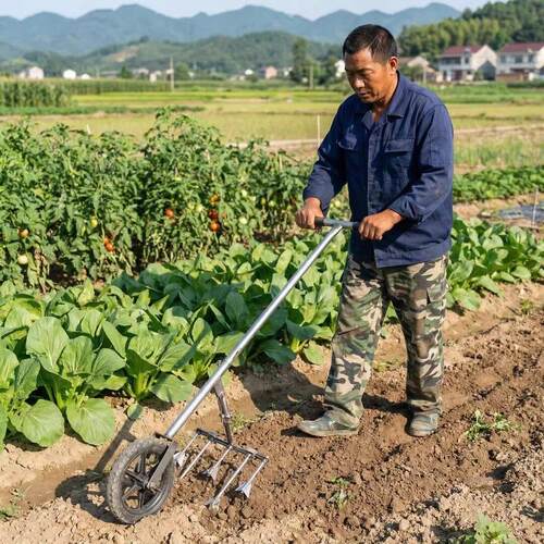 新款手推耘锄手推式除草翻土犁农用开沟器手动松土机多功能微耕机