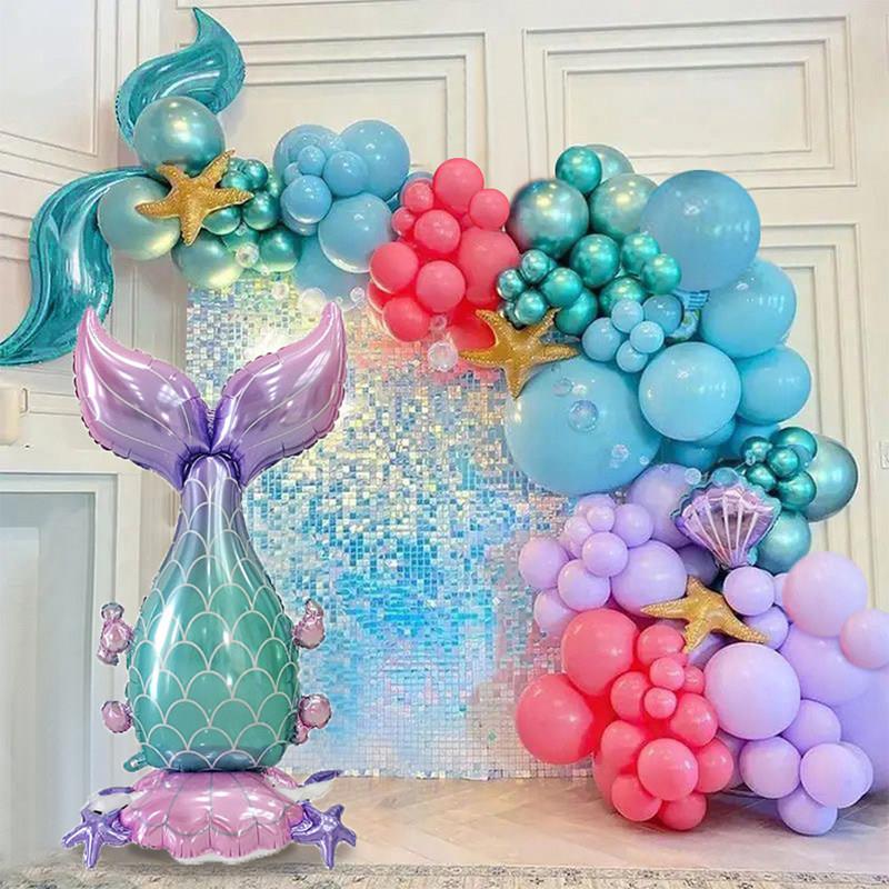 新款海洋主题站立美人鱼尾巴气球儿童生日派对场景装饰拍照布置品