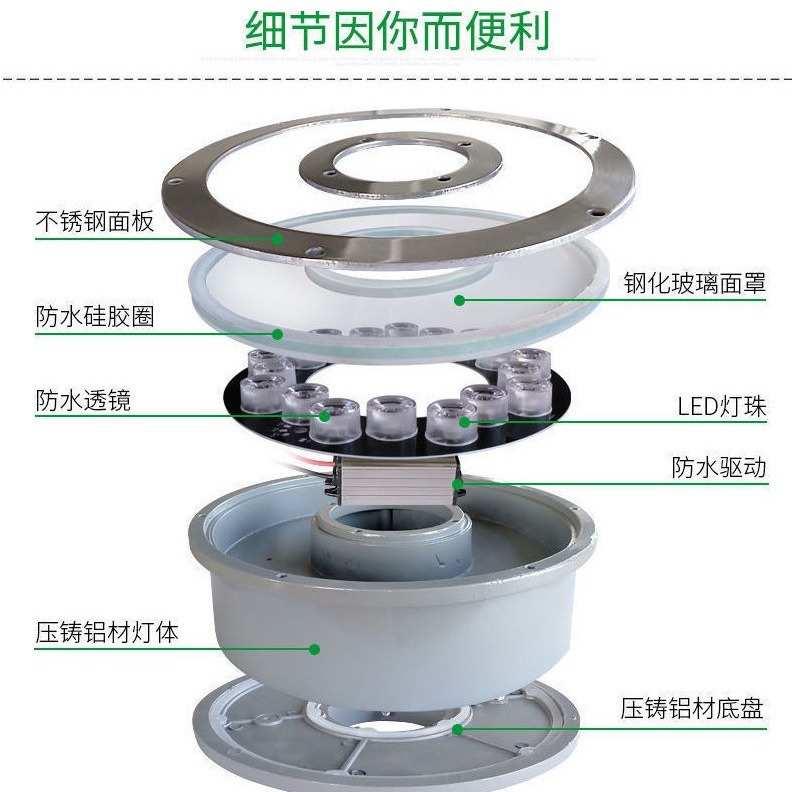 喷泉灯LED涌泉灯旱喷室外防水鱼池水底灯24V七彩中孔水下射灯批发