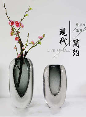 北欧奢样板房玻璃装花瓶ins插花摆件风简约花商场透明器软轻气泡