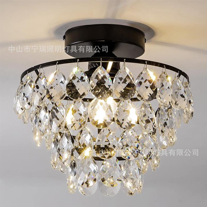 现代简约led过道灯黑色欧美水晶吸顶灯具玄关走廊楼灯饰