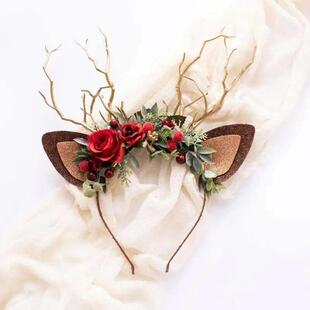 Cute Reindeer Headband Flower Antler Headwear Christmas Elk