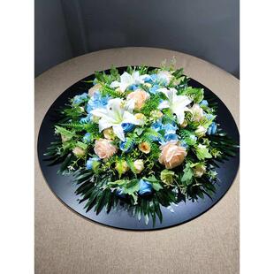 高端酒店大圆桌中间摆件餐桌花摆花仿真花圆形转盘假花装饰花插花