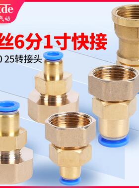 DN25 20内螺纹PU气管快插接头G1寸内丝接6分16MM气动快接PCF直通