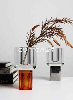 现代简约个性几何透明体花器摆件样板房客厅茶几桌面干花艺术装饰