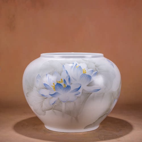 淡彩工艺陶瓷缸钟娅老师纯手绘金鱼缸新中式家居装饰花瓶陈列摆件