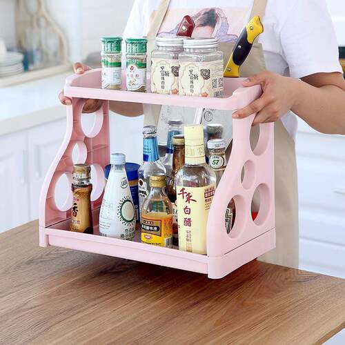 Two-tier kitchen spice rack and organizer, knife and miscell