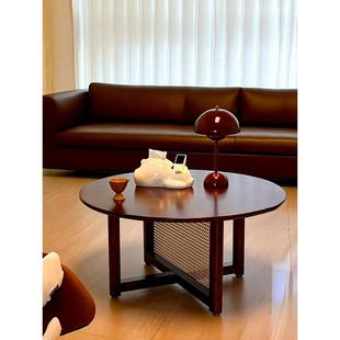 实木原木茶几小户型客厅家用简约阳台日式沙发圆形藤编桌子茶桌