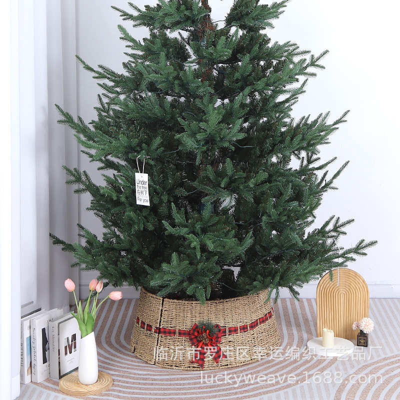 热销的分片式海草编织圣诞树围水草圣诞树裙纸编圣诞树圈