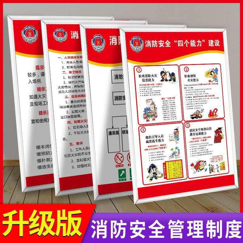 消防四个能力三个提示消防管理制度全套应急疏散预案上墙标识