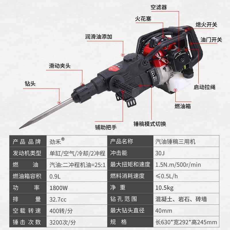 禾58汽油镐凿岩机多功能汽油劲动冲XNM击锤汽油破碎力镐电镐钻孔