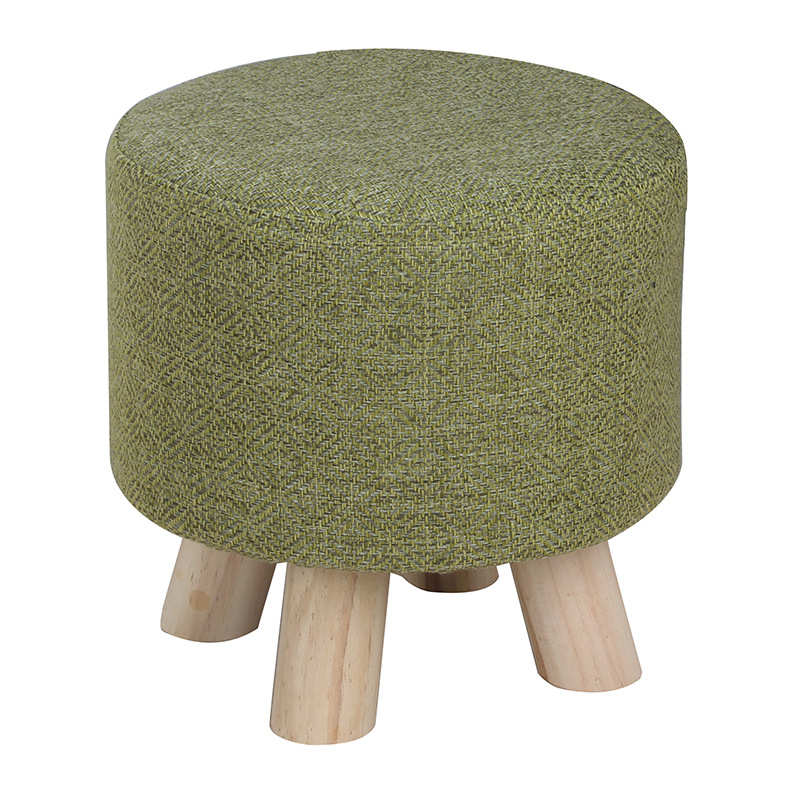 棉麻布实木圆凳子茶几矮脚凳儿童换鞋凳客厅卧室纯色可拆卸布套凳