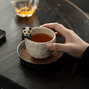 柴烧 宋朴苏扬烨大师纯手工熊猫粉引主人杯品茗杯萩烧茶杯礼盒装