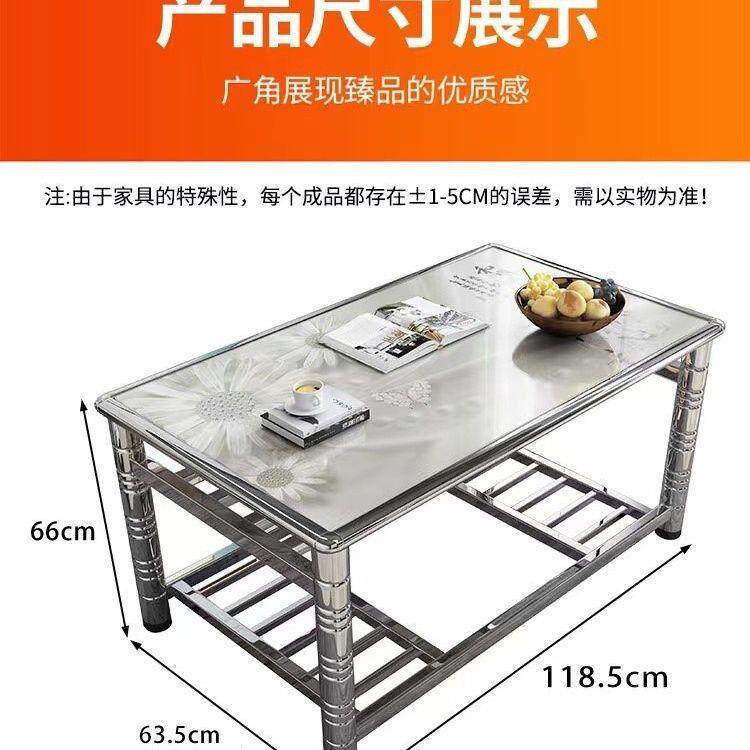 不锈钢烤火长方形多功能折叠吃饭桌子家用茶几餐桌钢化玻璃加厚