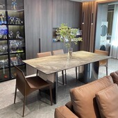 轻家用板长方形现代意丰椅子阿尔卑斯餐桌式 高端岩不锈德利奢简约