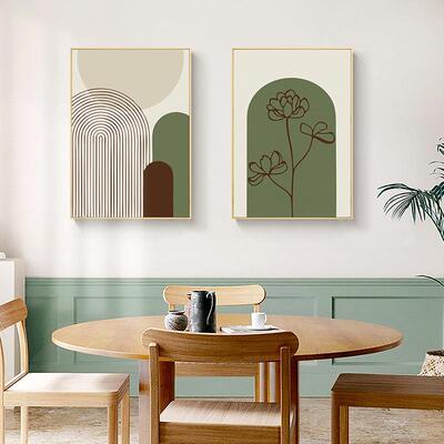 北欧原木风客厅饰色小绿清装新沙发背景墙挂画纯画色抽象线SQ5086