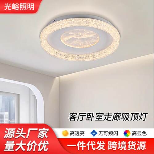 现代简约云雾板卧室灯智能控制全光谱圆形吸顶灯黑色白色可调光