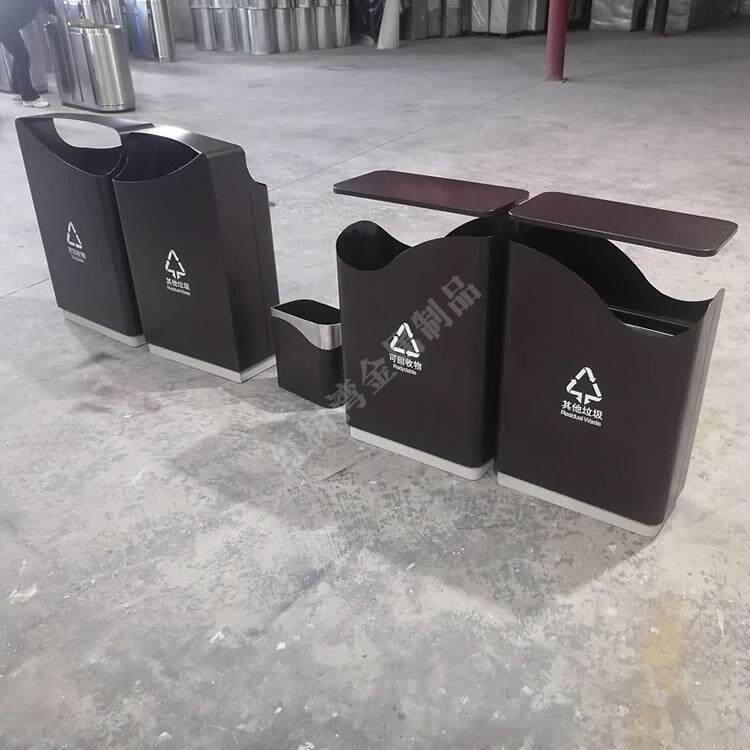 室内户外环卫喷粉黑色不锈钢分类垃圾桶套装组合式果皮箱厂定制