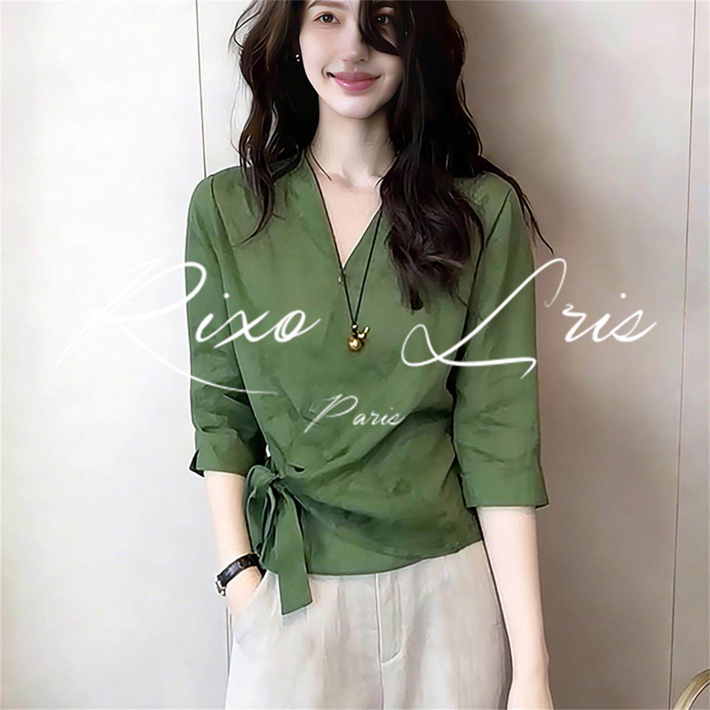 RIXO LRIS法式提花绑带V领上衣套装女春秋季新款气质阔腿裤两件套