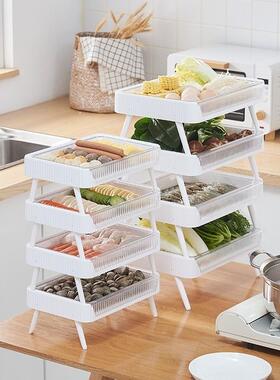 日本进口多功能厨房置物架配菜盘多层叠加收纳菜架火锅备菜可折叠