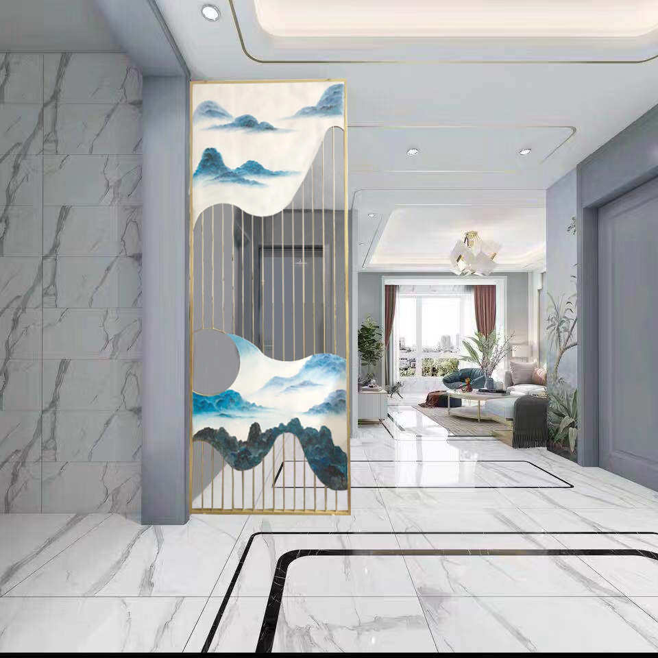 新中式隔断金属屏风客厅办公室餐厅装饰玄关进门遮挡创意屏障