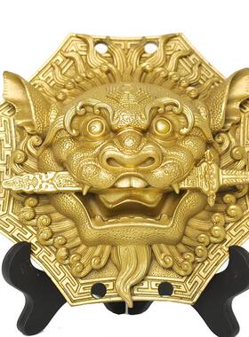 黄铜狮咬剑牌挂件八卦八角狮铜狮子头挂牌铜兽首门口摆件狮子像