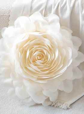 室bf-4-8跨境丹花抱刺枕套欧根纱花朵抱枕家居卧装饰沙发枕头牡靠