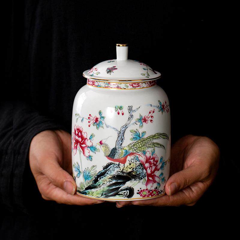 青花陶瓷茶叶罐大号家用防潮将军直罐复古半斤散装茶叶包装储存罐