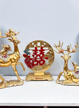创意鹿福鹿摆件新式家居装中饰品礼轻奢客厅电视柜乔迁婚之喜新居