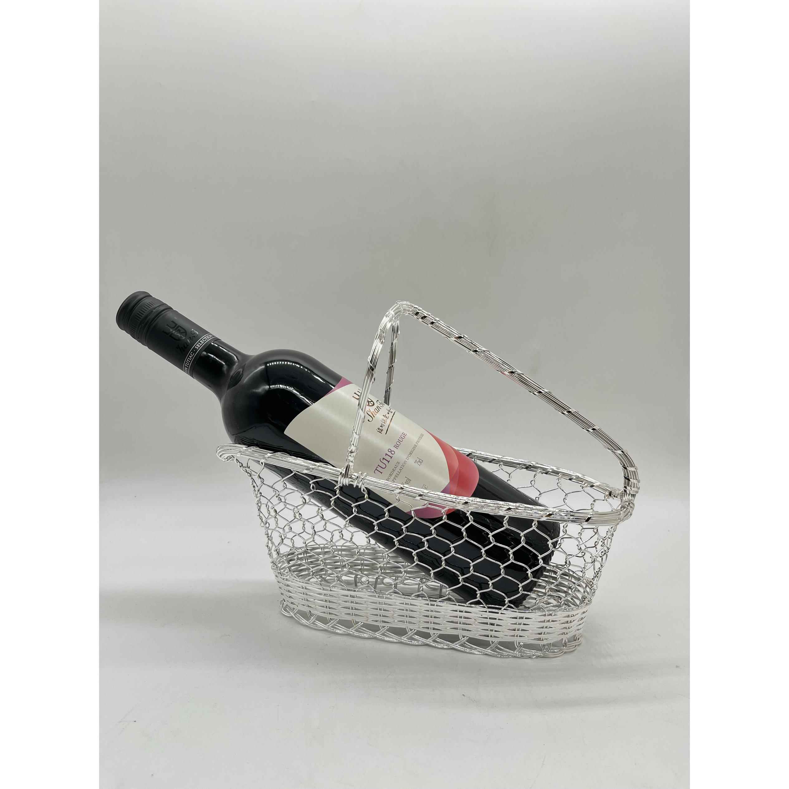 镀银红酒篮欧式收藏酒柜摆件纯手工轻奢风置物架职高教培侍酒篮