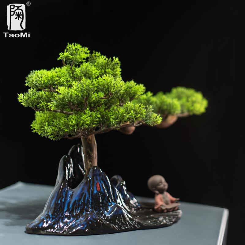 陶迷仿真新中式迎客松盆景绿植客厅家居玄关装饰品样板间软装摆件