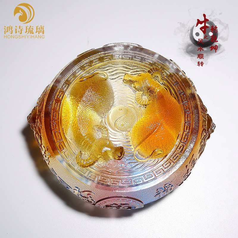 开业客厅琉璃聚宝盆工艺品公司送礼摆件装饰品牛十二生肖水晶实用