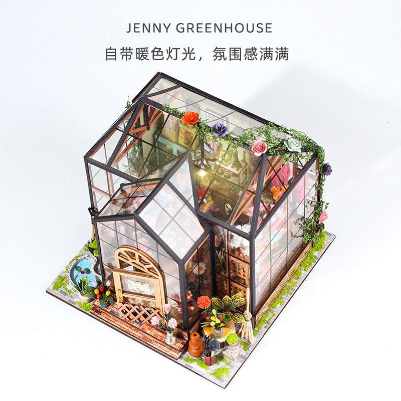 新款直销探索智慧木制小屋带防尘罩静态模型青年手工彩盒包装跨境