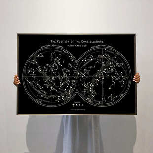 北欧复古StarMap星图装饰画星座银河星空卧室床头画玄关摆件挂画