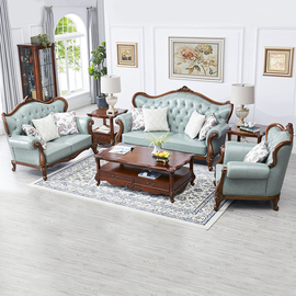 美式真皮沙发全实木沙发组合客厅新古典家具整装欧式双人三人沙发