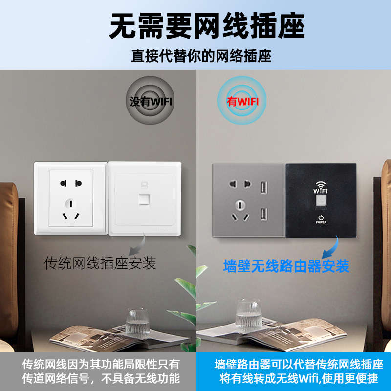 精品300M新款百兆AP无线面板路由器86型家用嵌入式wifi通用中继拓