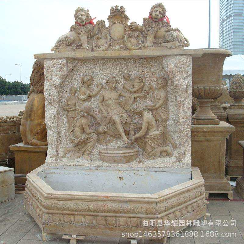 石雕汉白玉壁泉欧式流水青石喷泉创意大理石花岗岩落地墙装饰摆件