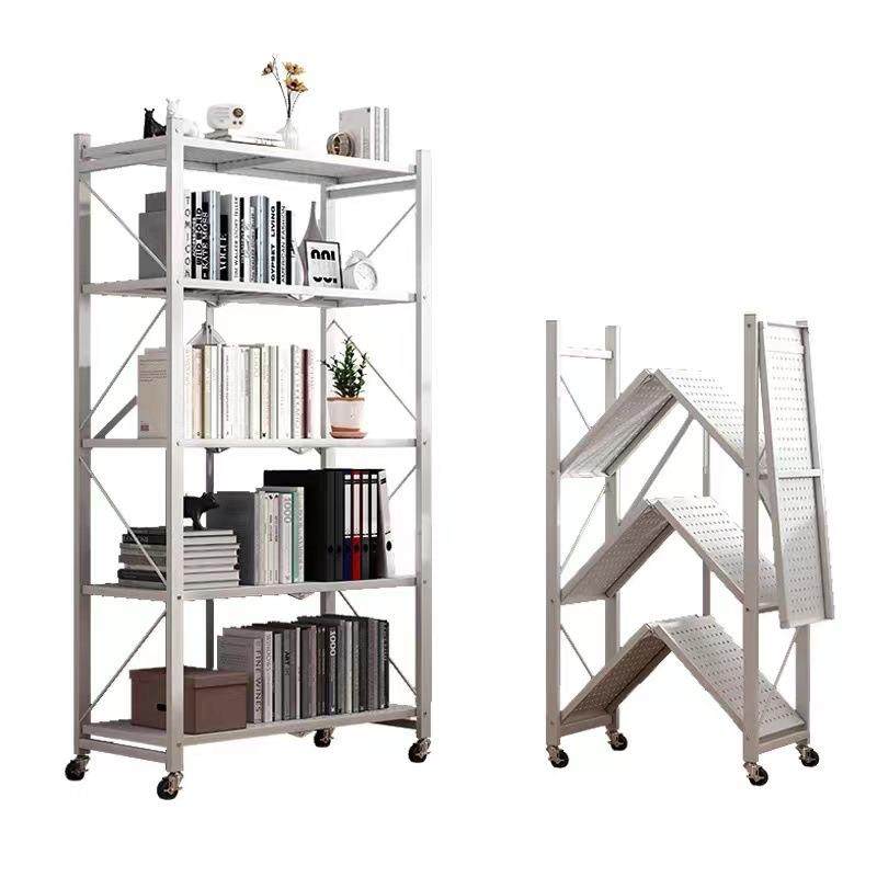 免安装可移动书架铁艺落地带轮客厅折叠置物架卧室收纳简易小书柜