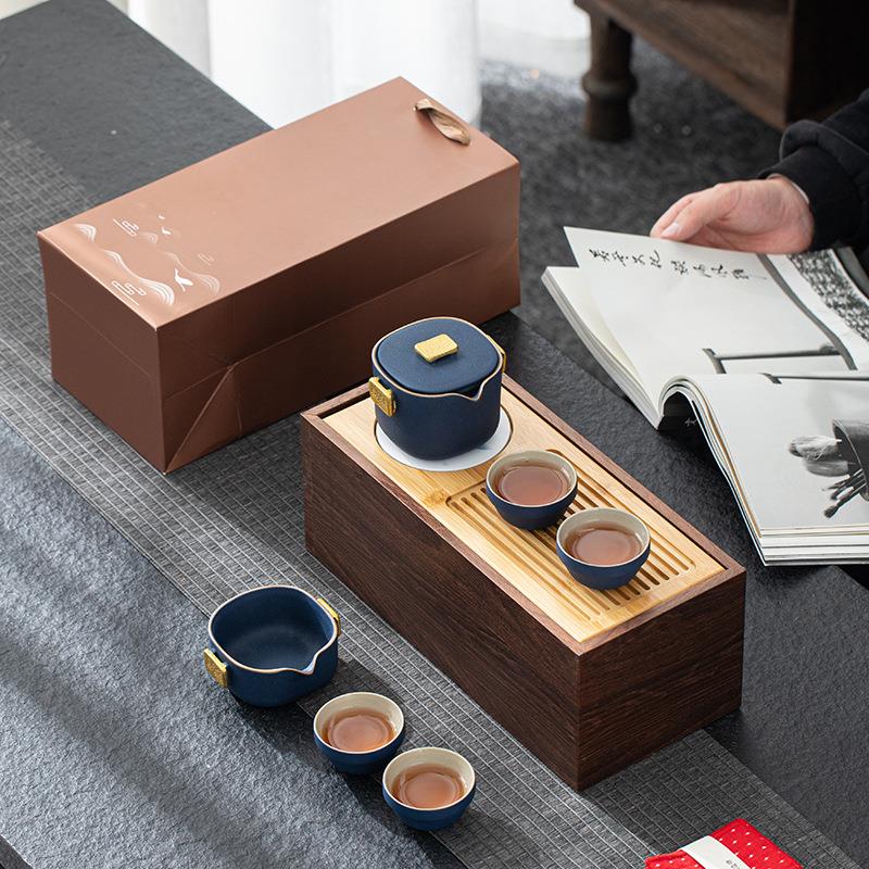 复古路宝旅行茶具套装一壶两杯茶盘企业活动礼品公司员工礼品纪念