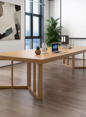 代简约实会议桌原木长现桌图20230201书馆阅桌览桌木书桌办公洽谈