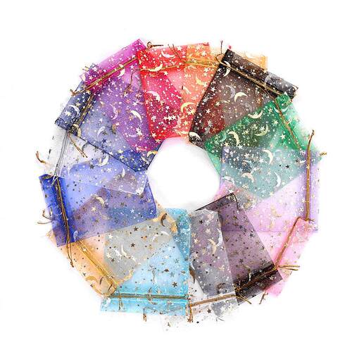 100pcs/bag Moon Star Organza 7x9 9x12cm Small Christmas Dr