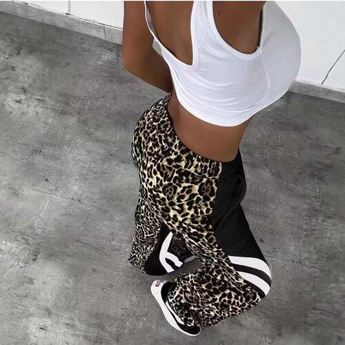 Women's black leopard print with white contrast stripes
