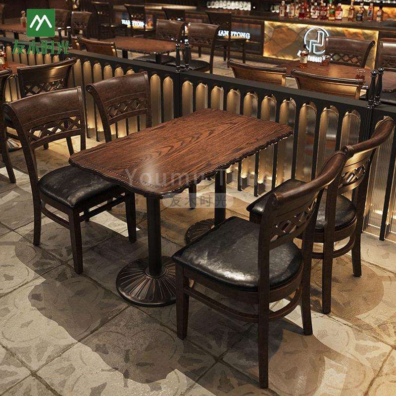 复古咖啡厅桌椅组合西餐厅清吧酒吧桌椅实木Restaurant Furniture