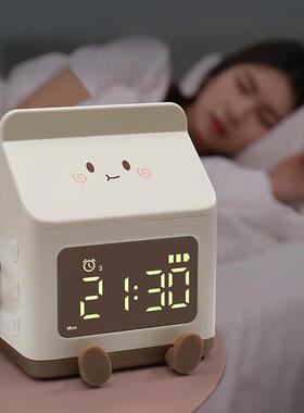 新款牛奶盒闹钟学生专用超大声儿童卡通电子钟计时器多功能