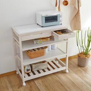 日式实木推车带轮移动多层沙发边几厨房收纳架客厅餐车落地置物架