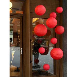 新年大红灯笼装饰商场大门节日气氛布置中式纸灯笼装饰夜光灯笼